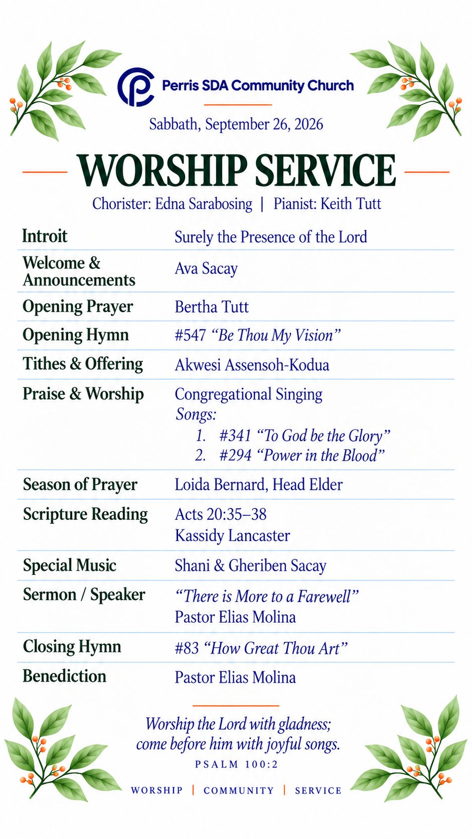 Worship Service program